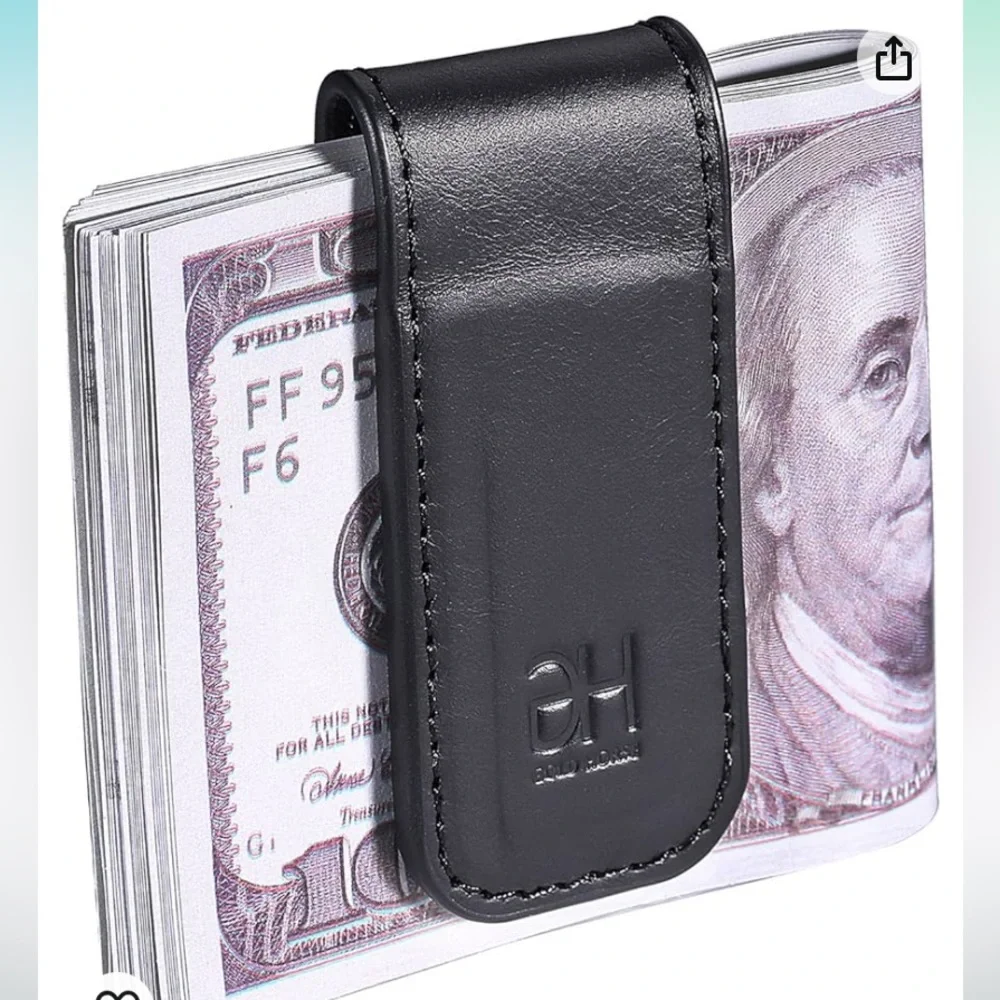 GH GOLD HORSE Slim Magnetic Money Clip Genuine Leather Business Card Holder BNWT